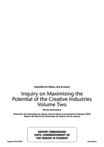 Committee For Culture, Arts & Leisure Inquiry On Maximising The .