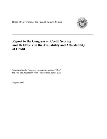 Report To The Congress On Credit Scoring And Its Effects On The .