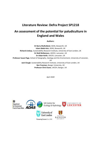 Literature Review: Defra Project SP1218 An Assessment Of The Potential .