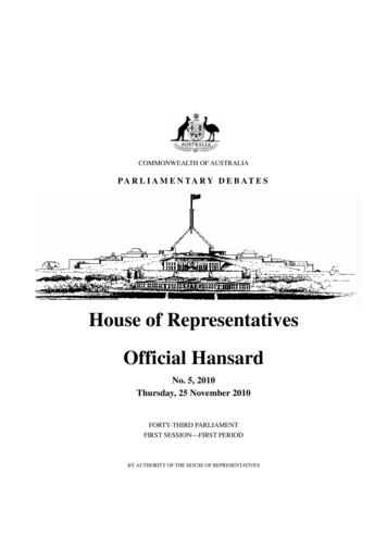 House Of Representatives Official Hansard
