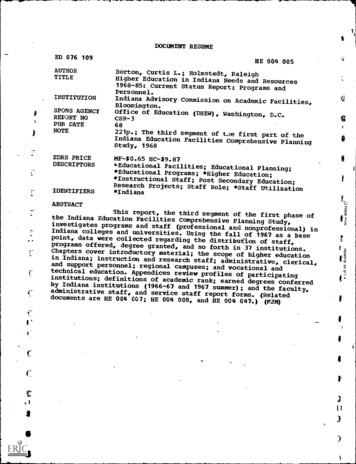 DOCUMENT RESUME HE 004 005 Raleigh Higher Education In Indiana . - ERIC