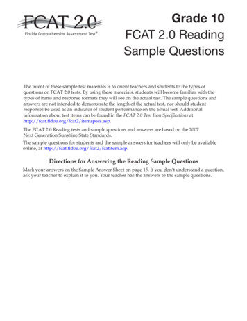 FCAT 2.0 Grade 10 Reading Sample Questions