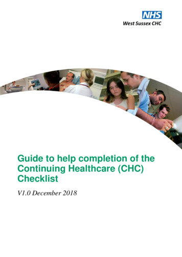 Guide To Help Completion Of The Continuing Healthcare (CHC) Checklist