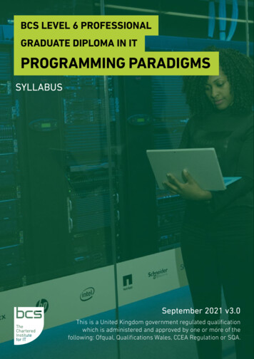 Bcs Level 6 Professional Graduate Diploma In It Programming Paradigms