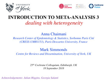INTRODUCTION TO META-ANALYSIS 3 Dealing With Heterogeneity - Cochrane