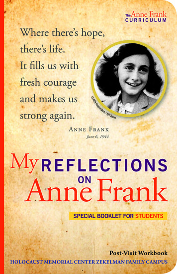 Anne Frank MyreFleCTionS Anne Frank On - Holocaustcenter 