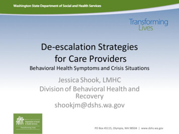 De-escalation Strategies For Care Providers - Wa