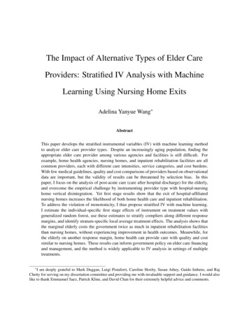 The Impact Of Alternative Types Of Elder Care Providers: Stratiﬁed IV .