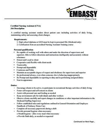 Certified Nursing Assistant (CNA) Job Description