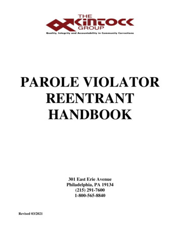 PAROLE VIOLATOR REENTRANT HANDBOOK - Pennsylvania Department Of Corrections