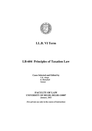 LL.B. VI Term LB-604 Principles Of Taxation Law - Delhi University
