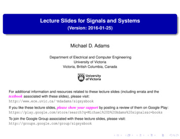 Lecture Slides For Signals And Systems (Version: 2016-01-25)