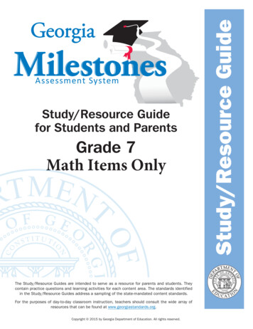 Study/Resource Guide For Students And Parents Grade 7 Math Items Only