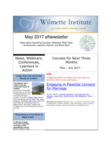May 2017 ENewsletter - Wilmetteinstitute /