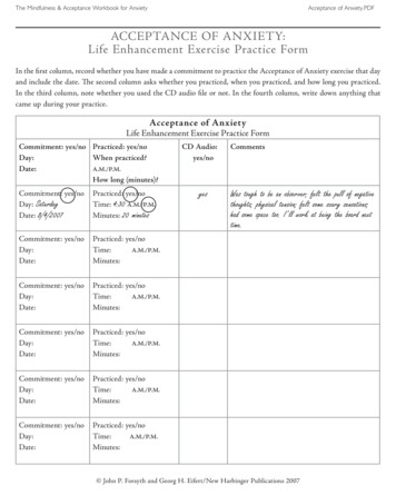 AccEPtANcE OF ANxiEty: Life Enhancement Exercise Practice Form
