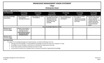 KNOWLEDGE MANAGEMENT VISION STATEMENT <Org> <Enterprise Area>