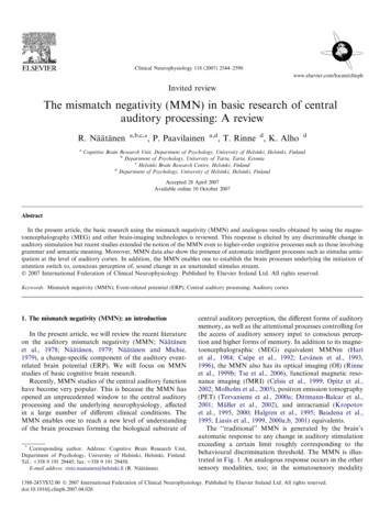The Mismatch Negativity (MMN) In Basic Research Of Central Auditory .