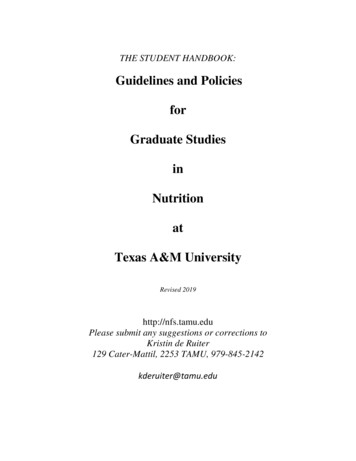 Guidelines And Policies For Graduate Studies In Nutrition At . - TAMU