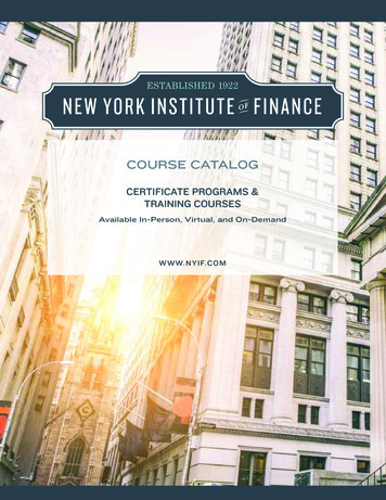 COURSE CATALOG - New York Institute Of Finance