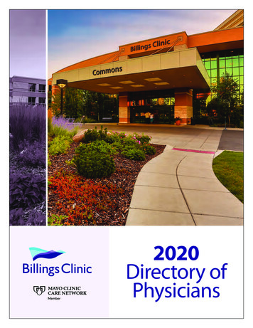 2020 Directory Of Physicians - Billings Clinic