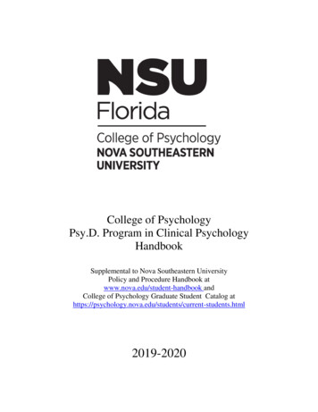 College Of Psychology Psy.D. Program In Clinical Psychology Handbook - NSU