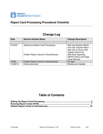Report Card Processing Procedural Checklist - ProgressBook