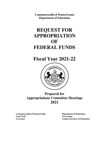Request For Appropriation Of Federal Funds 2021-22