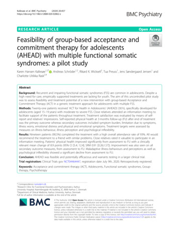 Feasibility Of Group-based Acceptance And Commitment Therapy For .