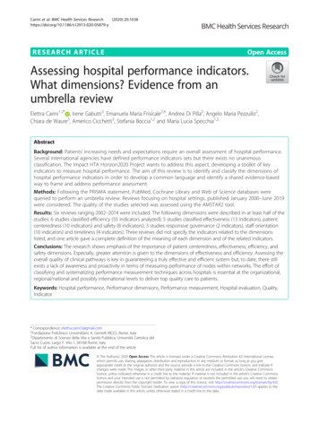 Assessing Hospital Performance Indicators. What Dimensions? Evidence .