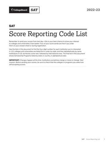 SAT Score Reporting Code List - College Board