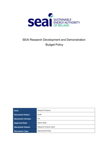 SEAI Research Development And Demonstration Budget Policy