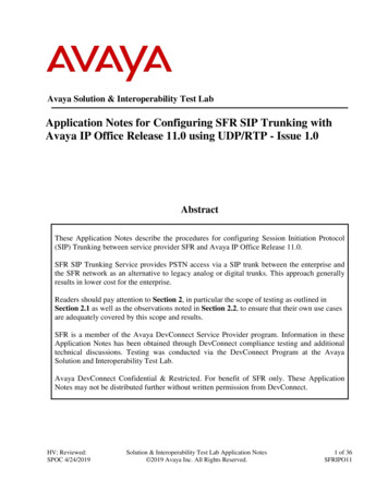Application Notes For Configuring SFR SIP Trunking With Avaya IP Office .