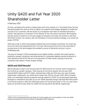 Unity Q420 And Full Year 2020 Shareholder Letter