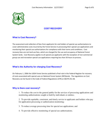 COST RECOVERY What Is Cost Recovery? - US Forest Service