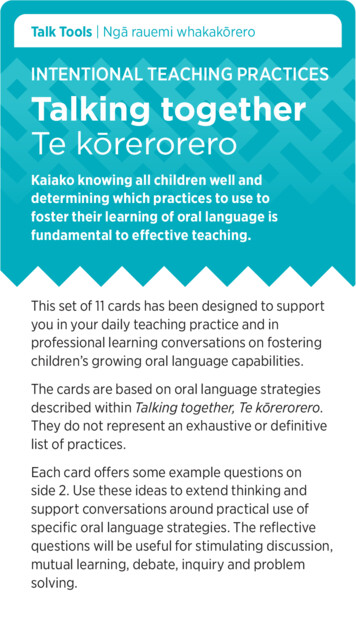 INTENTIONAL TEACHING PRACTICES Talking Together Te Kōrerorero