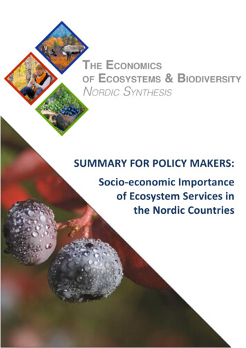 SUMMARY FOR POLICY MAKERS: Socio Economic Importance Of Ecosystem .