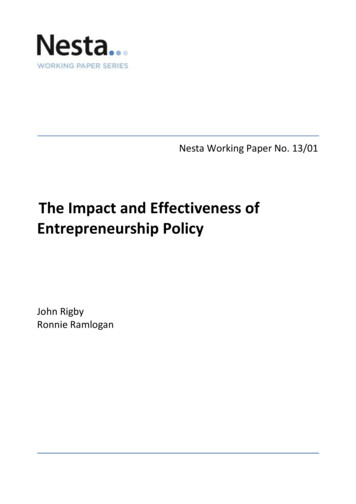 The Impact And Effectiveness Of Entrepreneurship Policy