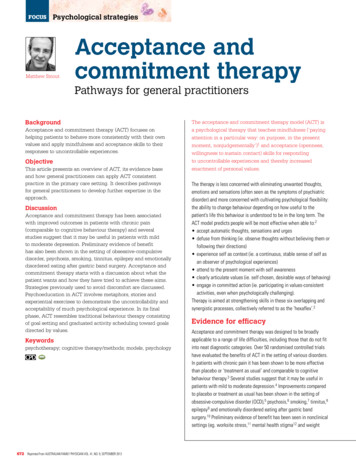 Psychological Strategies Acceptance And Commitment Therapy