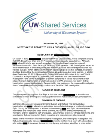 Investigative Report To Uw-la Crosse Chancellor Joe Gow Complaint By - Wkbt