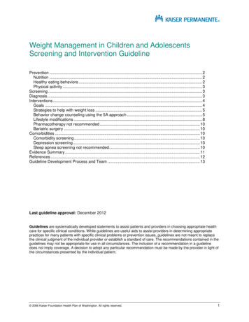 Weight Management Guideline: Children And Adolescents