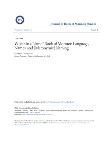 What's In A Name? Book Of Mormon Language, Names, And [Metonymic] Naming