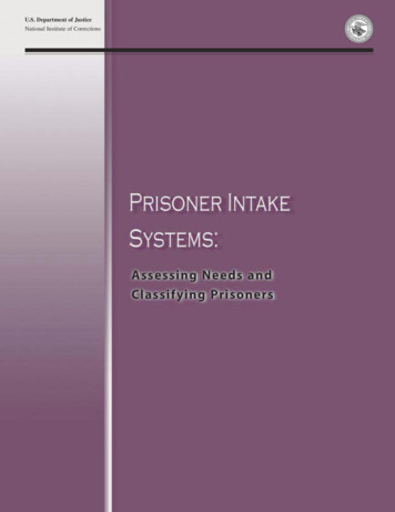 Prisoner Intake Systems: Assessing Needs And Classifying Prisoners
