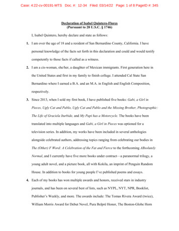 Declaration Of Isabel Quintero-Flores (Pursuant To 28 U.S.C. § 1746)