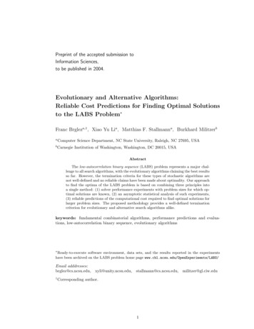 Evolutionary And Alternative Algorithms: Reliable Cost Predictions For .