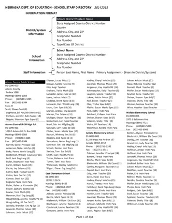 Nebraska Dept. Of Education - School Staff Directory 20142015