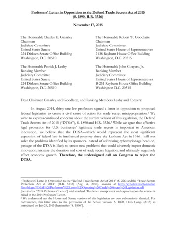 Professors' Letter In Opposition To The Defend Trade Secrets Act Of .