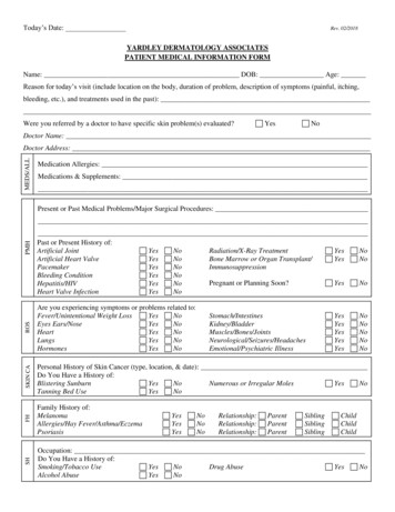 Yardley Dermatology Associates Patient Medical Information Form