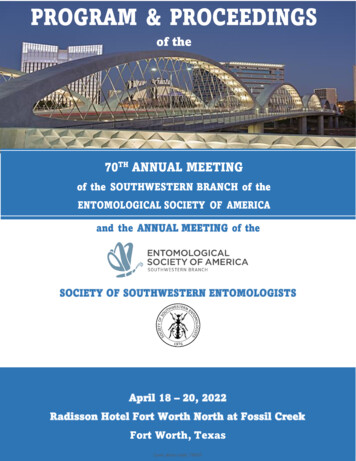 And The ANNUAL MEETING Of The SOCIETY OF SOUTHWESTERN ENTOMOLOGISTS
