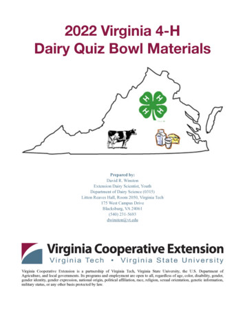 2022 Virginia 4-H Dairy Quiz Bowl Materials - Youth.dasc