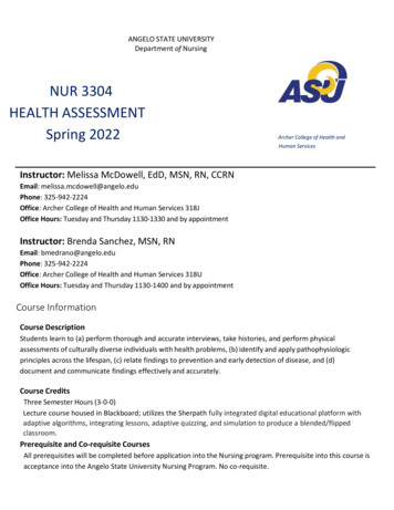 NUR 3304 HEALTH ASSESSMENT Spring 2022 - Angelo State University